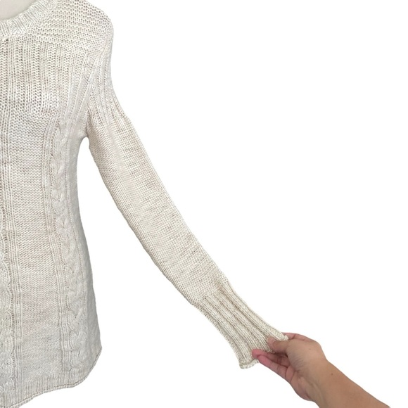 Prana Wool Blend Sweater Women S Preppy Y2K Cable Knit Neutral Pullover Academia - Picture 5 of 7